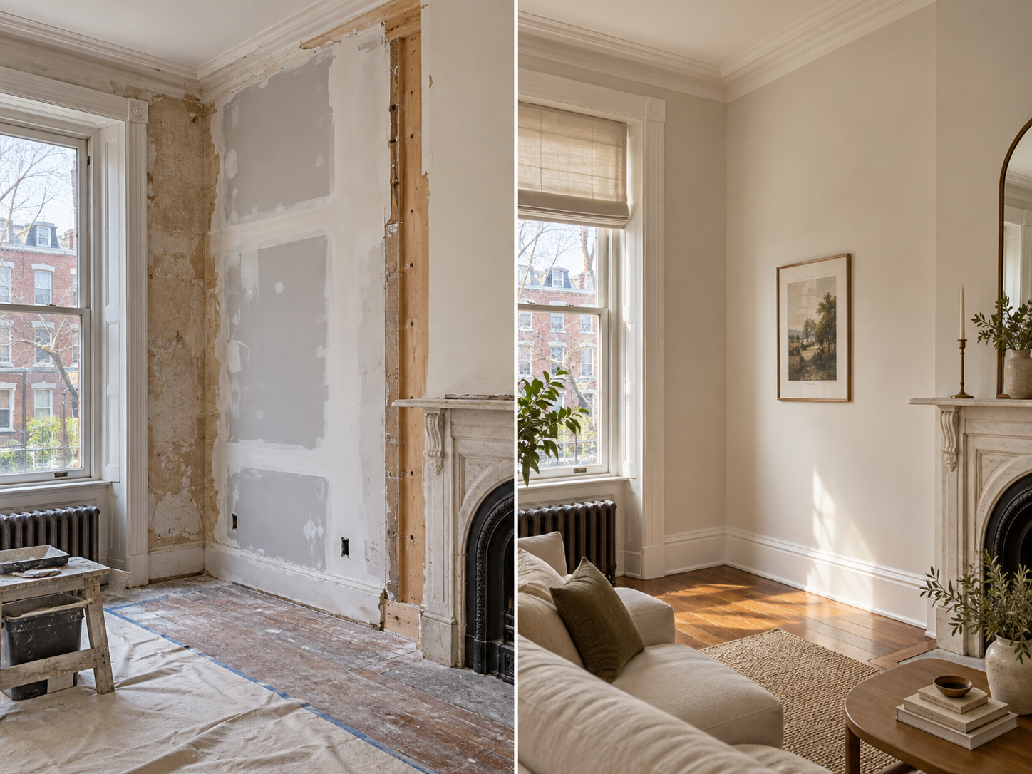Professional plaster to drywall transition renovation detail for PHS General Contractor Philadelphia in West Philadelphia