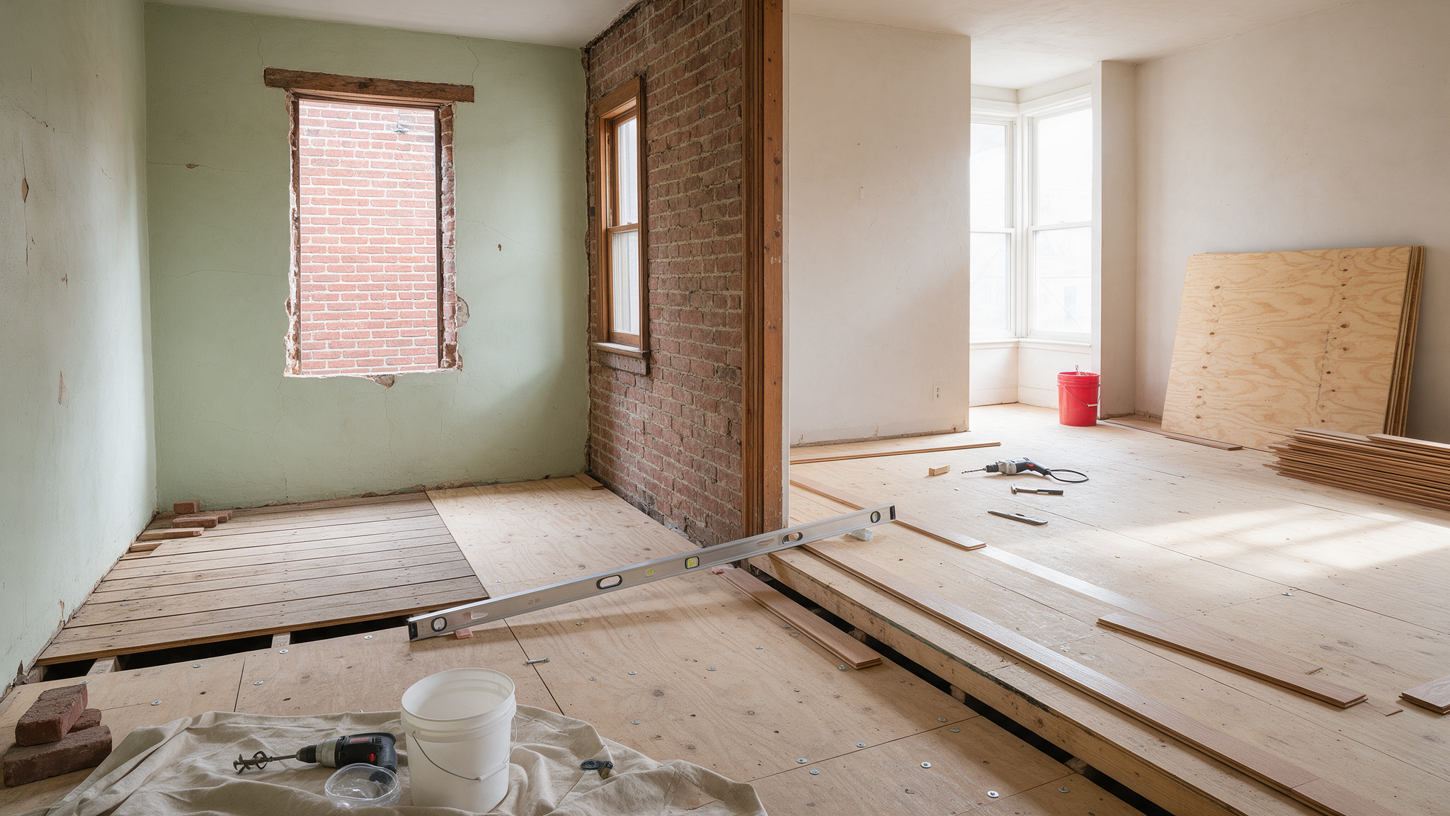 Professional level floors during home renovation Philadelphia detail for PHS General Contractor Philadelphia in West Philadelphia