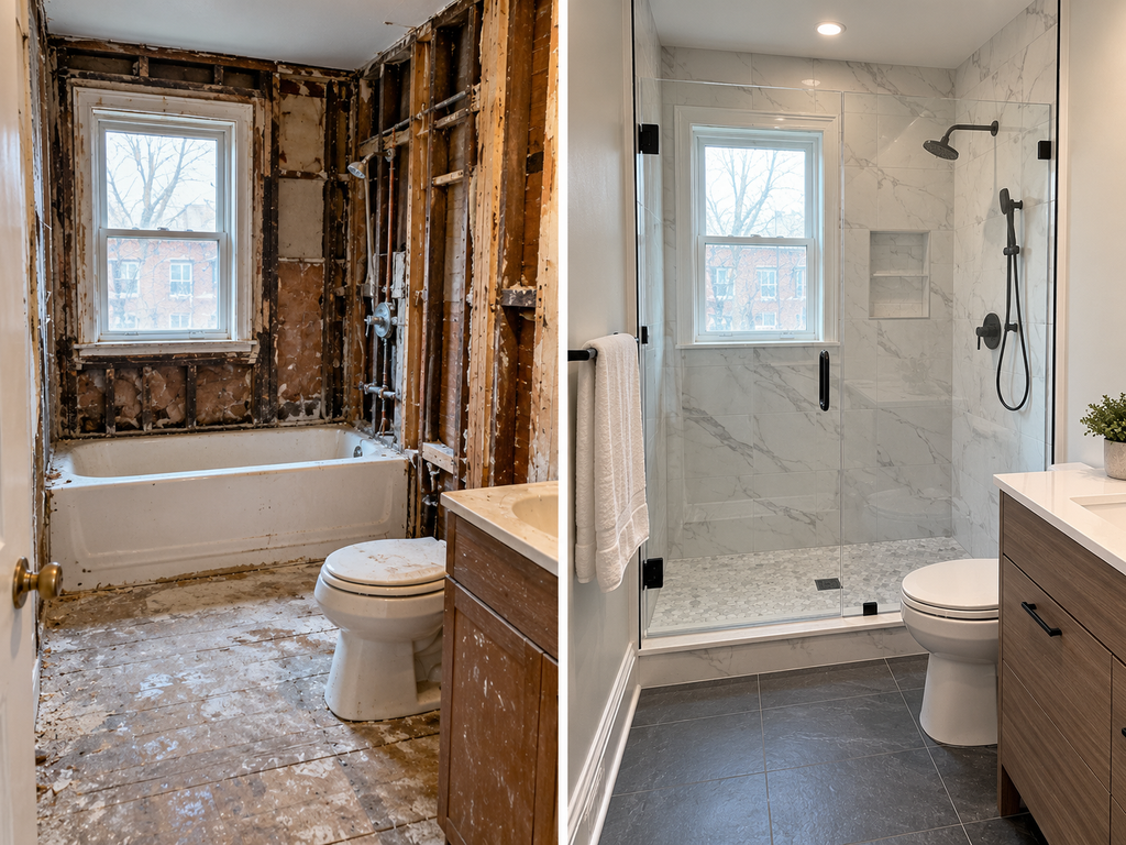 Contractor evaluating uneven floors in a historic Philadelphia rowhome