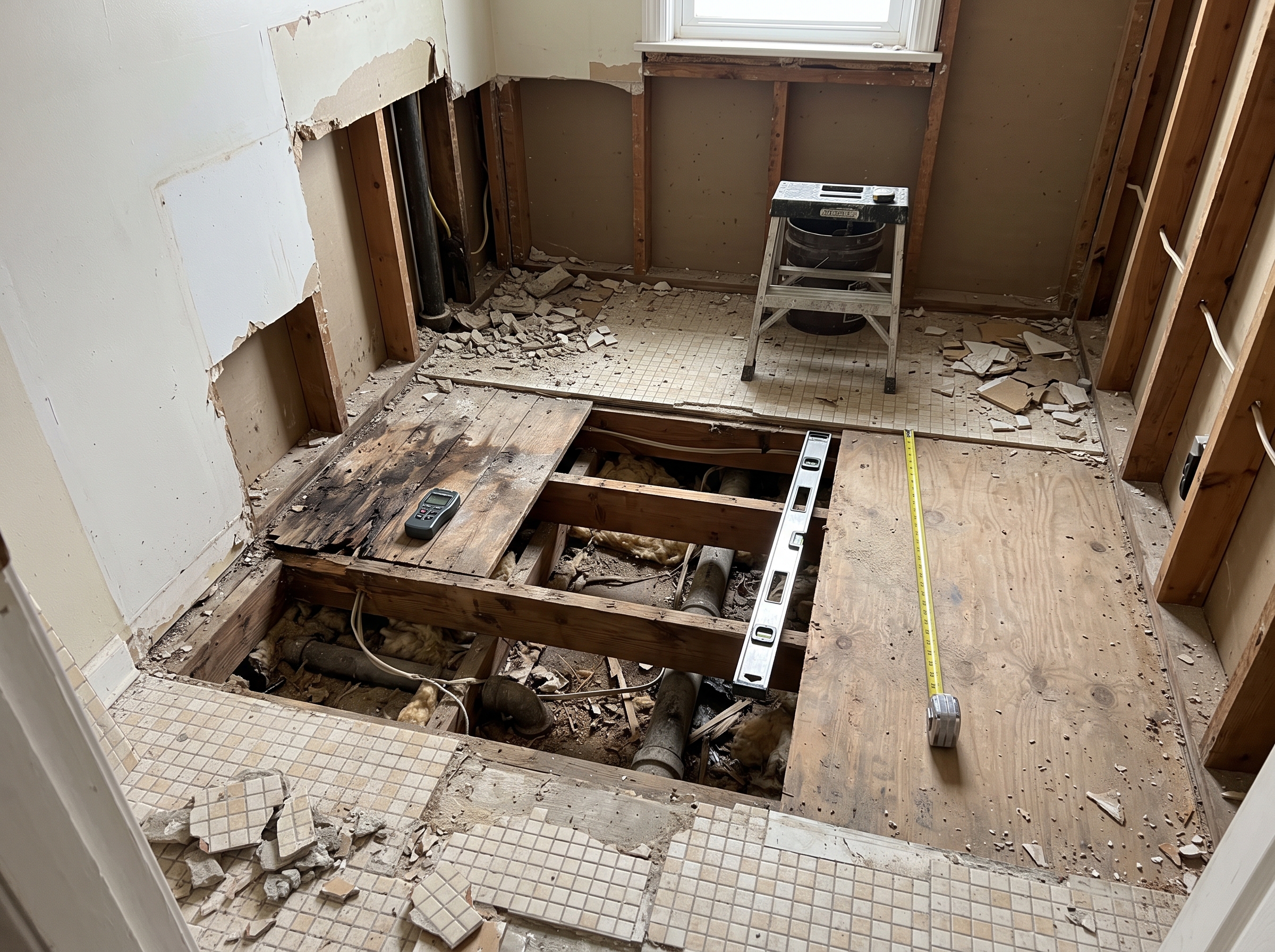 Subfloor repair renovation detail for residential work in Philadelphia, Blue Bell and Abington.